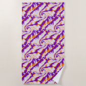 紫色のオレンジ絞り染めの渦巻 ビーチタオル (正面)