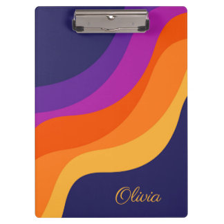 紫色のオレンジ色と黄色のレトロな対角波 クリップボード