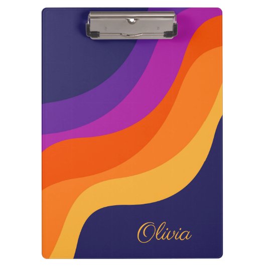 紫色のオレンジ色と黄色のレトロな対角波 クリップボード (正面)