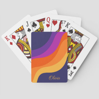 紫色のオレンジ色と黄色のレトロな対角波 トランプ