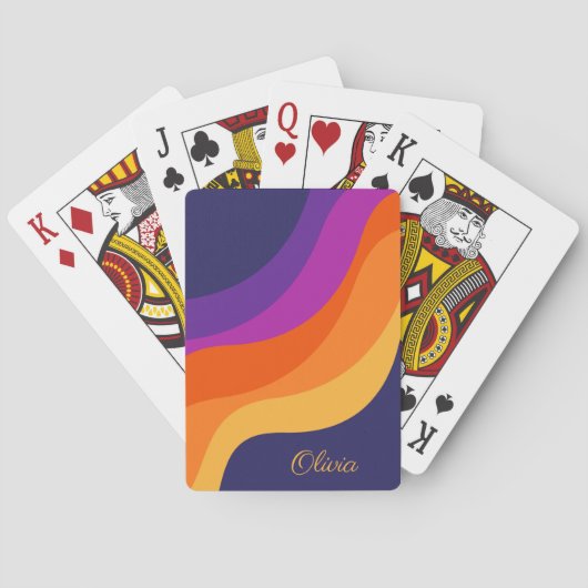 紫色のオレンジ色と黄色のレトロな対角波 トランプ (裏面)