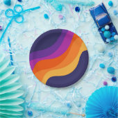 紫色のオレンジ色と黄色のレトロな対角波 ペーパープレート (パーティー)