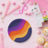 紫色のオレンジ色と黄色のレトロな対角波 ペーパープレート (パーティー)