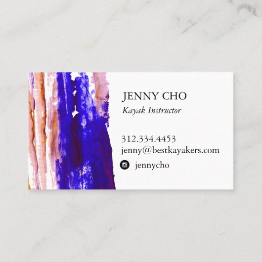 紫色のオレンジ色のカラフル絵を描ストライプ 名刺 (裏面)