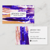 紫色のオレンジ色のカラフル絵を描ストライプ 名刺 (正面/裏面)