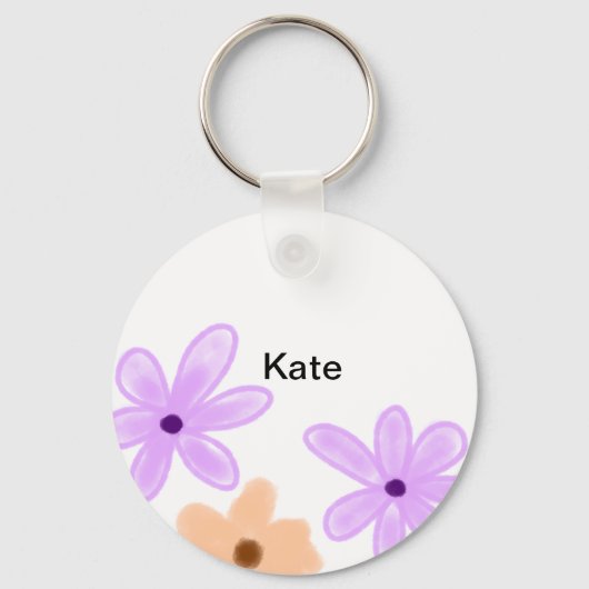 紫色のオレンジ色のフローラの水色を追加の名前文字 キーホルダー (正面)