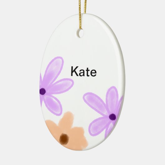 紫色のオレンジ色のフローラの水色を追加の名前文字 セラミックオーナメント (左)