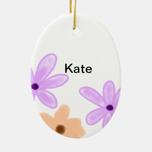 紫色のオレンジ色のフローラの水色を追加の名前文字 セラミックオーナメント (裏面)