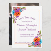 紫色のオレンジ色のフローラ水の色を保存する日付Pic セーブザデート (正面/裏面)