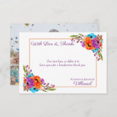 紫色のオレンジ色のフローラ水色ありがとう写真 サンキューカード (正面/裏面)