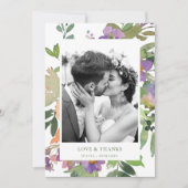 紫色のオレンジ色のフローラ結婚のメッセーカスタムジ写真 サンキューカード (正面)