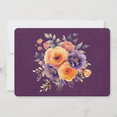紫色のオレンジ色の水彩フローラ結婚式RSVPカード 招待状 (裏面)