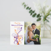 紫色のオレンジ色の白いフローラサンキューフォトポストカード ポストカード (スタンド正面)