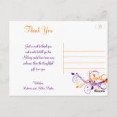 紫色のオレンジ色の白いフローラサンキューフォトポストカード ポストカード (裏面)