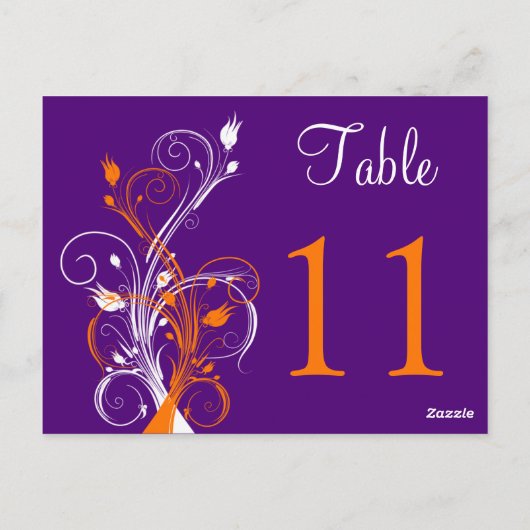 紫色のオレンジ色の白いフローラテーブル番号はがき2 ポストカード (裏面)