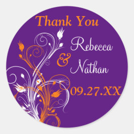 紫色のオレンジ色の白色フローラ1.5インチ結婚のステッカー5 ラウンドシール