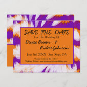 紫色のオレンジ色の絞り染め渦巻き旋回の日付を保存 セーブザデート (正面/裏面)