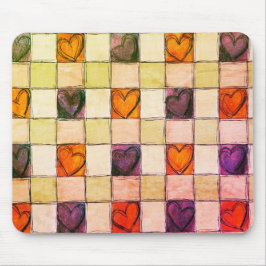 紫色のオレンジ色の緑のハートギンガムマウスパッド マウスパッド