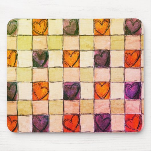紫色のオレンジ色の緑のハートギンガムマウスパッド マウスパッド (正面)