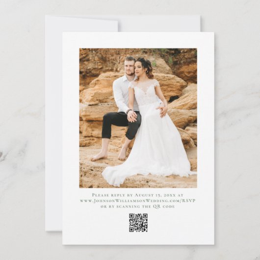 紫色のオレンジ色の緑のフローラQRコードフォト結婚ズ 招待状 (裏面)