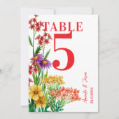 紫色のオレンジ色の野結婚花のテーブル番号 サンキューカード (正面)