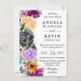 紫色のオレンジ色の黒いボホの花結婚の数 招待状
