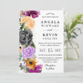 紫色のオレンジ色の黒いボホの花結婚の数 招待状 (スタンド正面)