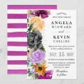 紫色のオレンジ色の黒いボホの花結婚の数 招待状 (正面/裏面)