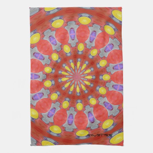 紫色のオレンジ黄色の抽象芸術パターン台所Towe キッチンタオル (縦)