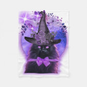 紫色のオーラを持つ黒猫 フリースブランケット (正面)