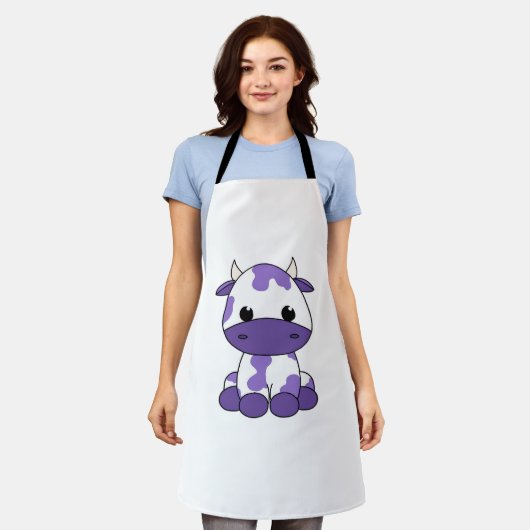 紫色のカウオーバーサイズTシャツ_1 エプロン (着用した状態)