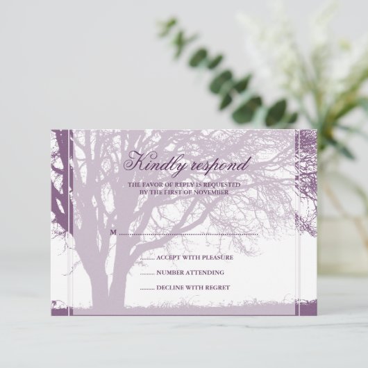 紫色のカシの秋の結婚式の応答カード 出欠カード (スタンド正面)