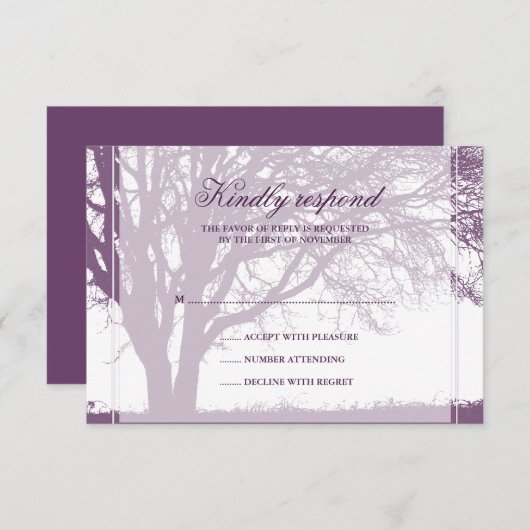 紫色のカシの秋の結婚式の応答カード 出欠カード (正面/裏面)
