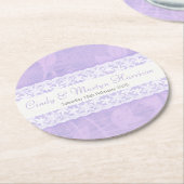 紫色のカスタムウェディング紙コースターに白いレース ラウンドペーパーコースター (アングル)
