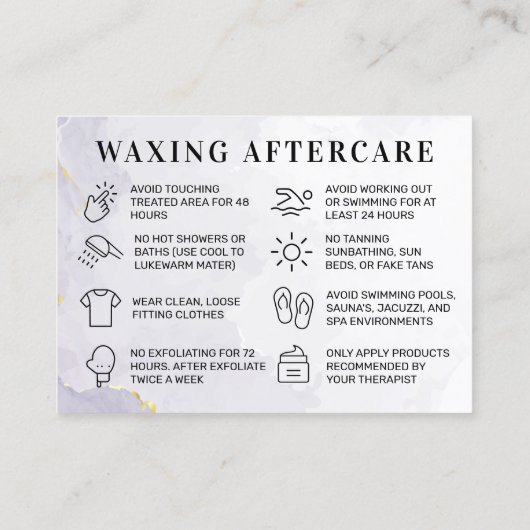 紫色のカスタムロゴワックス・アフターケア・カード 名刺 (裏面)