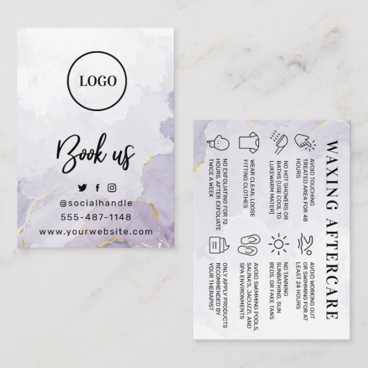 紫色のカスタムロゴワックス・アフターケア・カード 名刺 (正面/裏面)