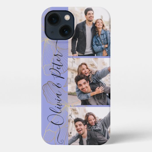 紫色のカップル名3枚の写真カスタムPhone Case iPhoneケース (裏面)