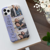 紫色のカップル名3枚の写真カスタムPhone Case iPhoneケース