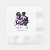 紫色のカップル 縁ありカクテルナプキン (正面)
