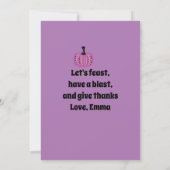 紫色のカボチャと秋の花感謝祭 招待状 (裏面)