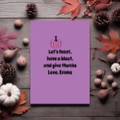 紫色のカボチャと秋の花感謝祭 招待状