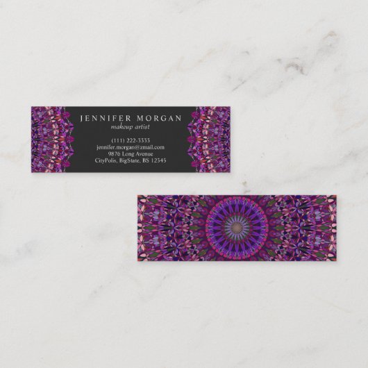 紫色のカラフルな花の曼荼羅 スキニー名刺 (正面/裏面)