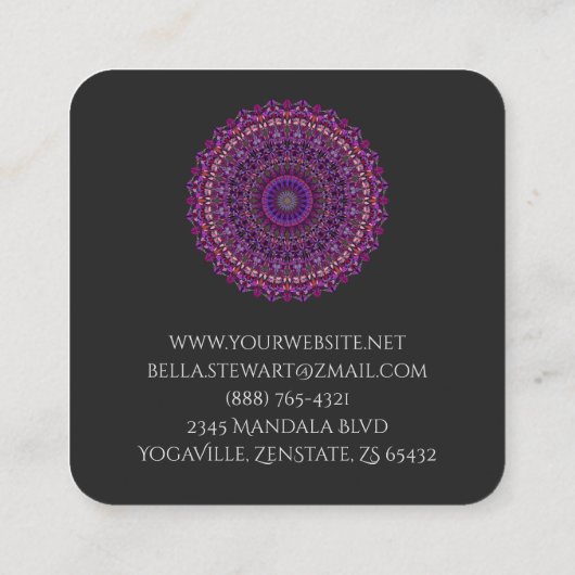 紫色のカラフルな花の曼荼羅 スクエア名刺 (裏面)