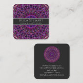 紫色のカラフルな花の曼荼羅 スクエア名刺 (正面/裏面)