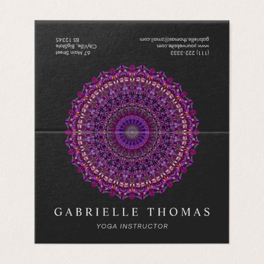 紫色のカラフルな花の曼荼羅 名刺 (外部フラット)