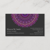 紫色のカラフルな花の曼荼羅 名刺 (裏面)