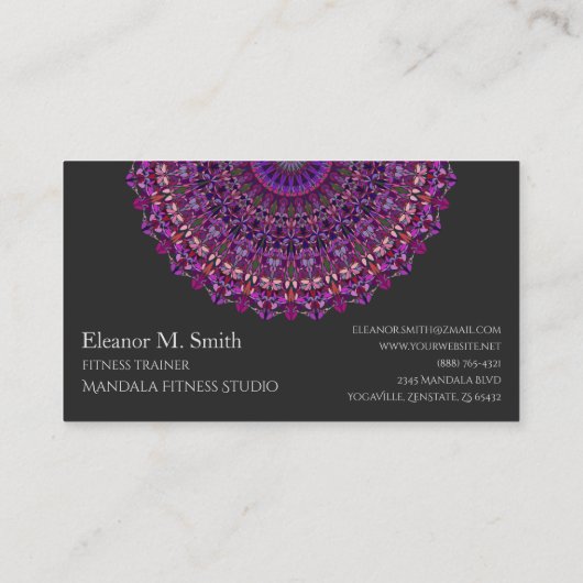 紫色のカラフルな花の曼荼羅 名刺 (裏面)