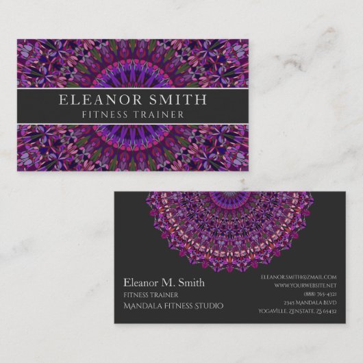 紫色のカラフルな花の曼荼羅 名刺 (正面/裏面)