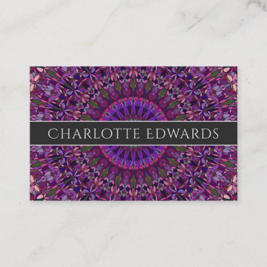 紫色のカラフルな花の曼荼羅 名刺 (正面)