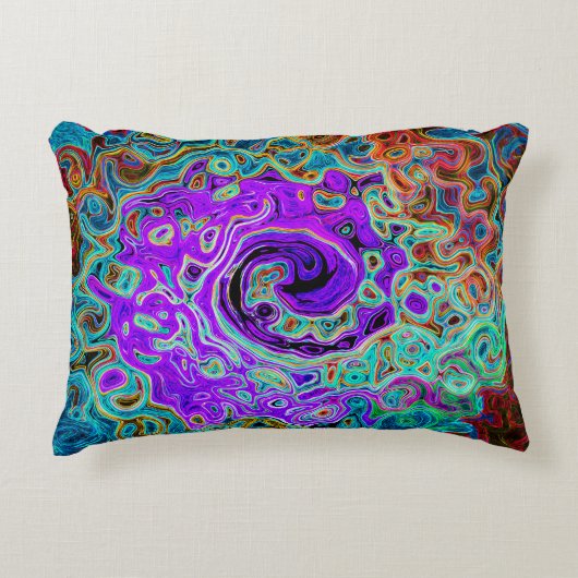紫色のカラフル溝状抽象芸術レトロ液スワール アクセントクッション (正面)